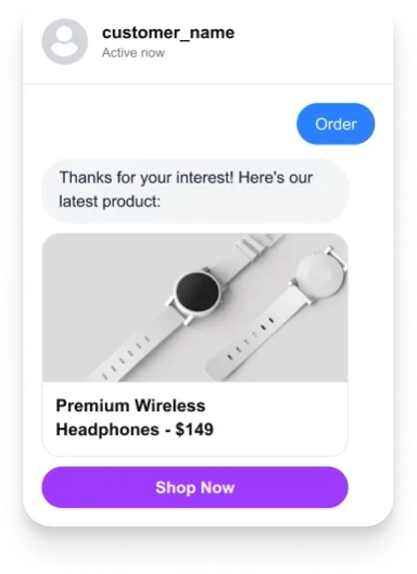 AutopubliX chat interface with order and shop now buttons